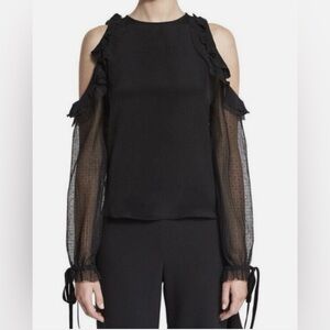 Rose+ Olive Chic Top Black Cold Shoulder Lace Long Sleeve SZ L EUC